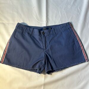Polo Ralph Lauren Women’s Blue Shorts W/Red/White Ribbon Down Sides Size 4-EUC